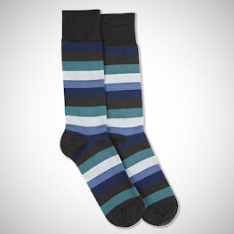 Dark Navy, Teal Blue, White, & Steel Blue Gray Striped Socks